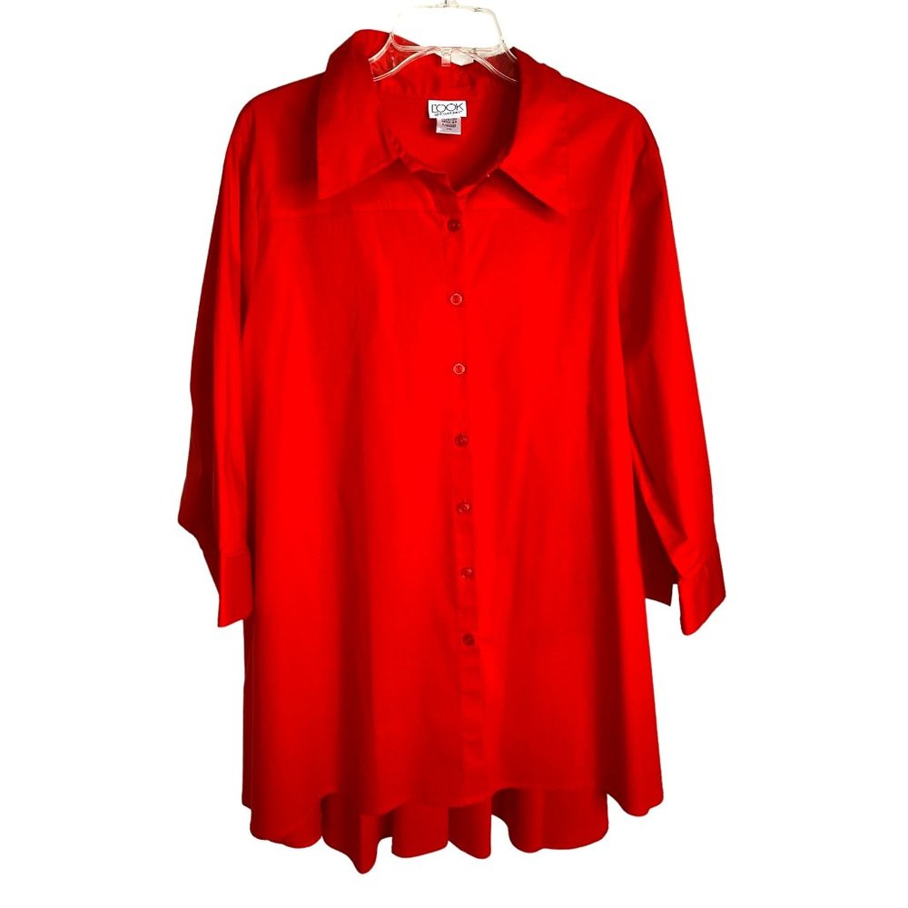 The Look Woman Orange Button Down Oversized Top Size 2X Lagenlook Quiet Luxury